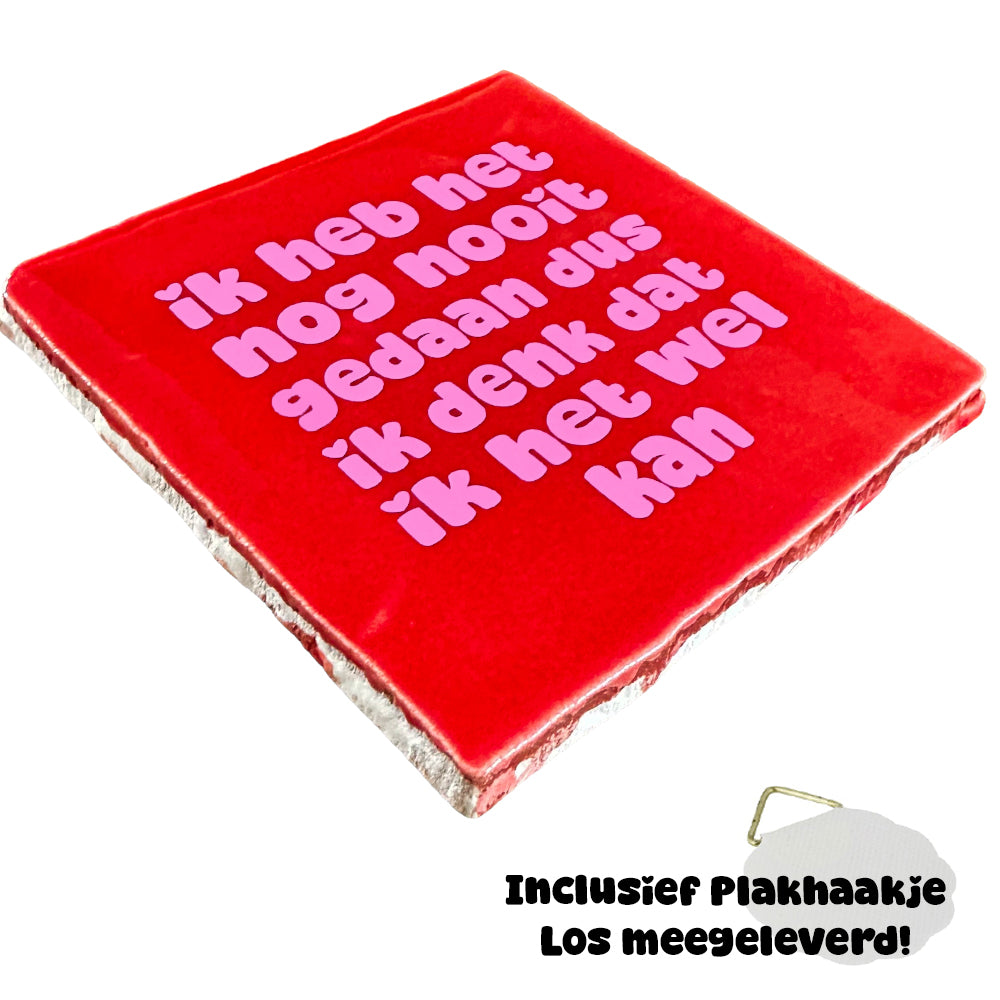 Ik heb het nog nooit gedaan dus ik denk dat ik het wel kan, tegel van Snoes, 10x10cm